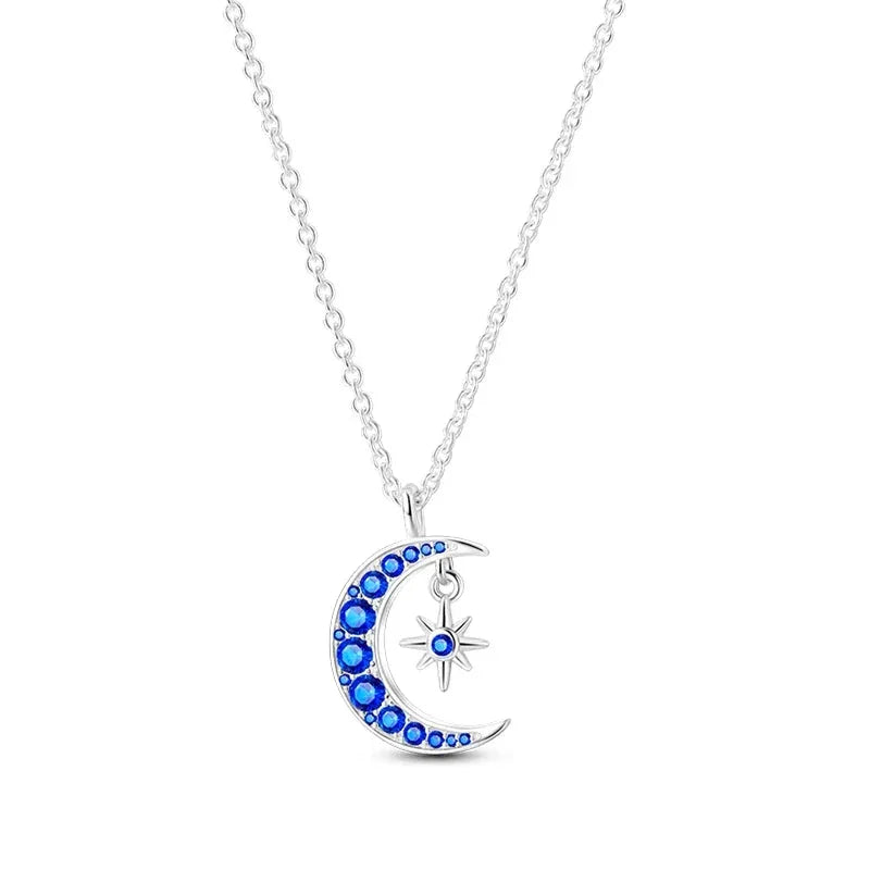 Celestial Charm Sterling Silver Moon And Star Pendant Necklace