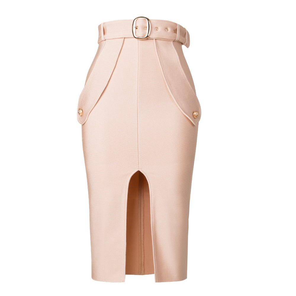 Belted Slit Skirt