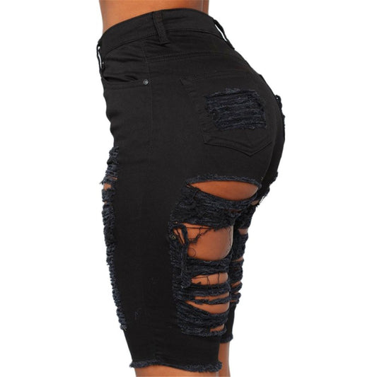 Long Ripped Denim Shorts