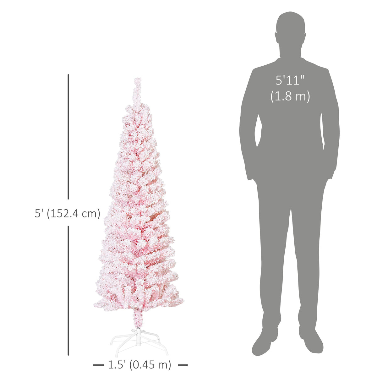 6ft Flocked Christmas Tree, Pencil Christmas Tree with Realistic Branch Tips, Folding Metal Stand, Green