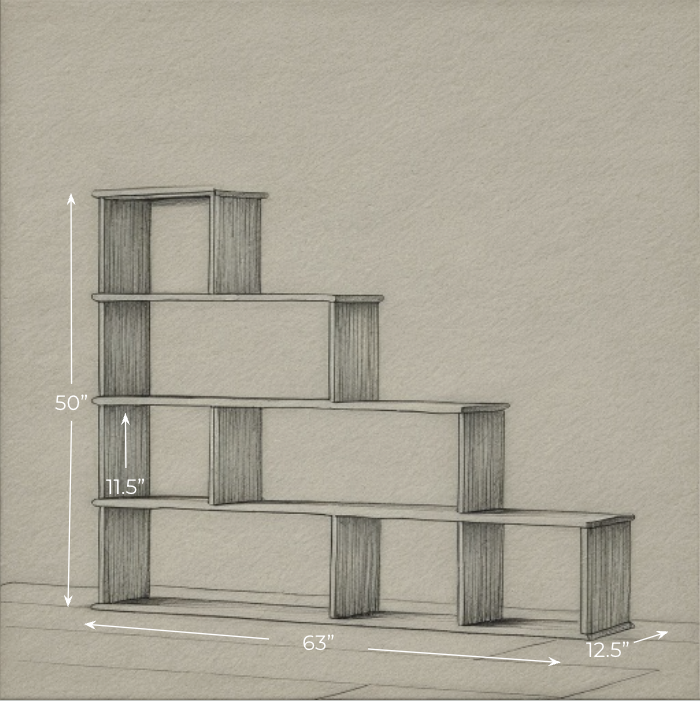 Step bookshelf in red oak