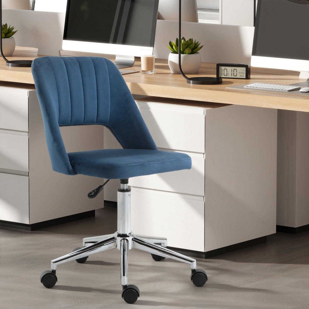 Mid Back Office Chair Velvet Fabric Swivel Scallop Shape Computer Desk Chair, Green