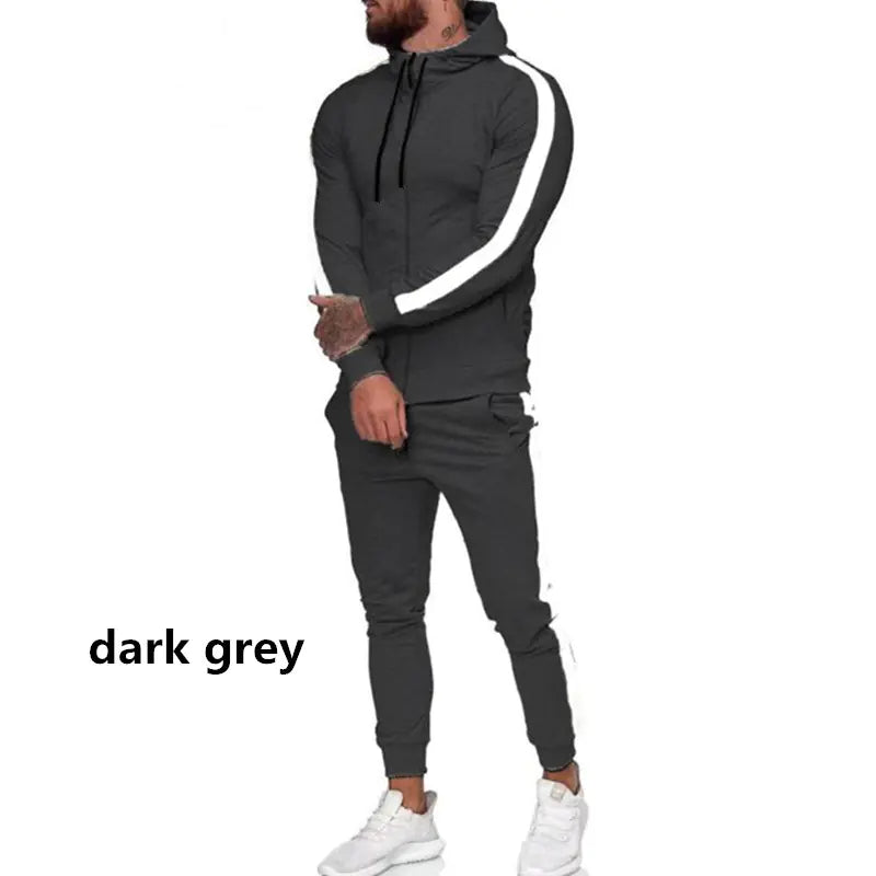 Men's Hooded Zip-Up Athletic Tracksuit Set