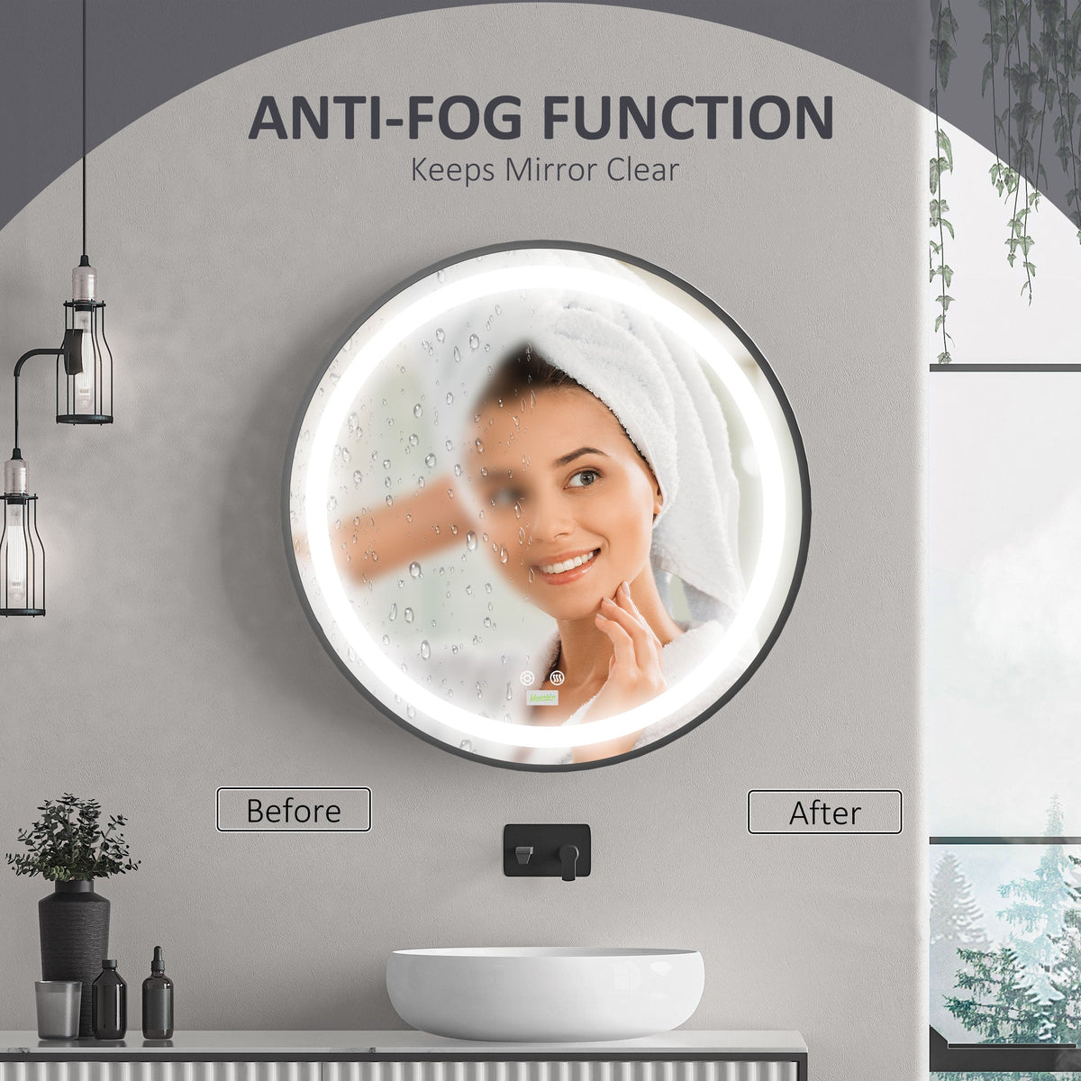 LED Bathroom Mirror for Vanity, Dimmable Lighted Anti Fog Wall Mirror with 3 Temperature Colors, Plug-in, 24 Inch