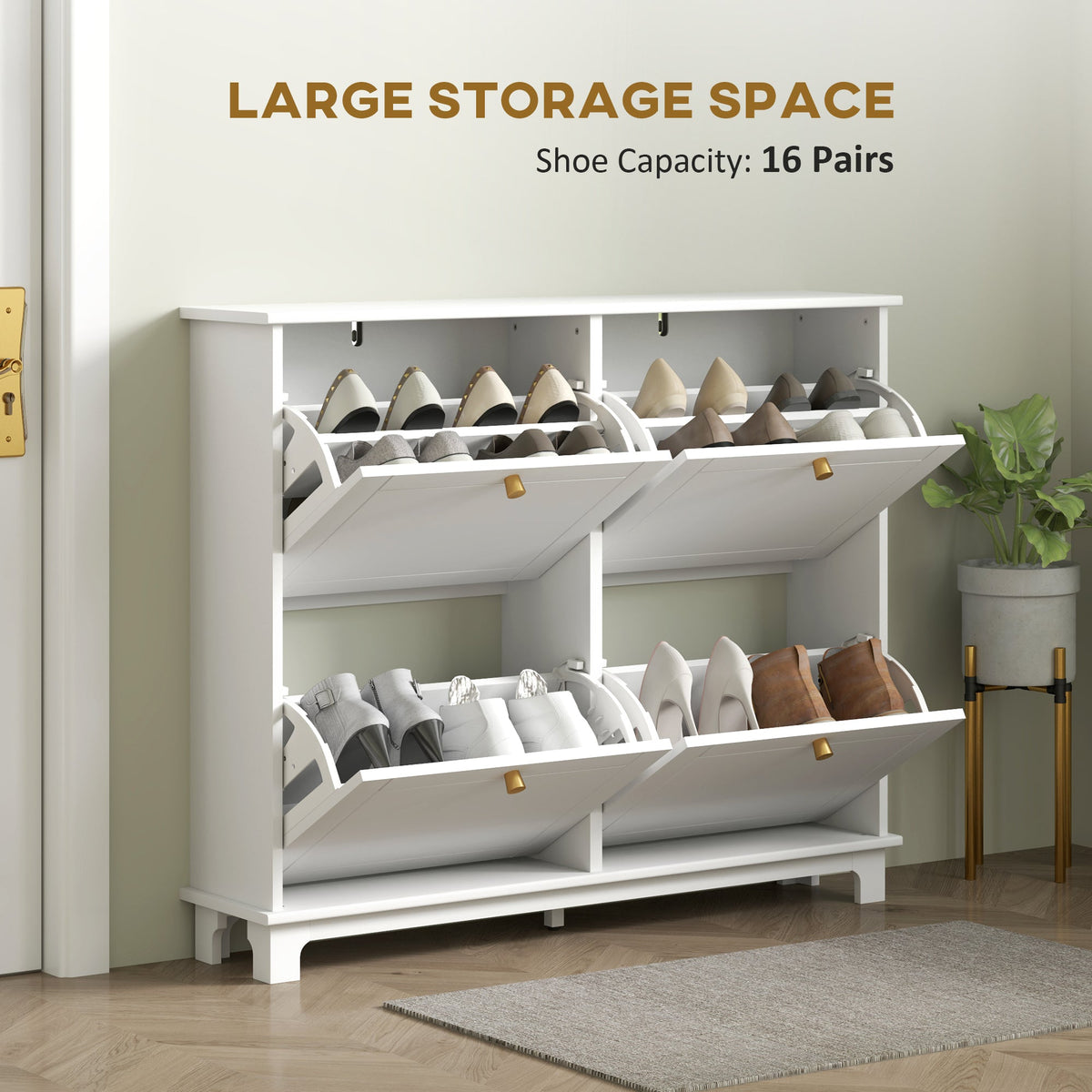 Modern Shoe Storage Cabinet, Narrow Shoe Cabinet with 4 Flip Drawers, Adjustable Shelves, 5 Legs for Entryway, Black