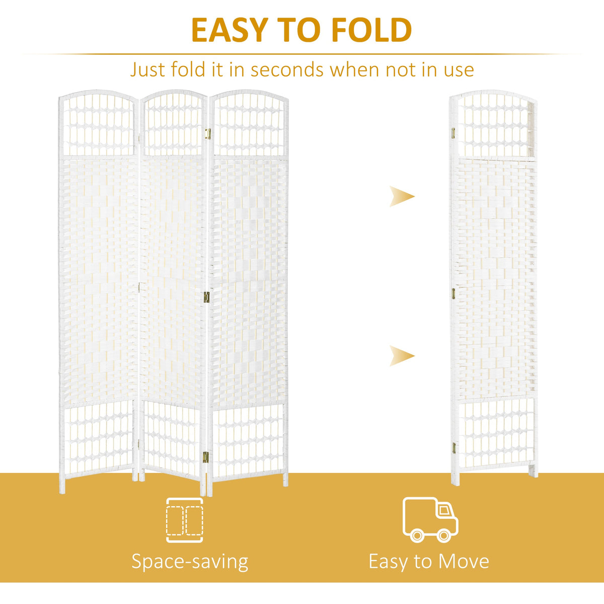 4 Panel Folding Room Divider, Portable Privacy Screen, Wave Fiber Room Partition for Home Office, Black
