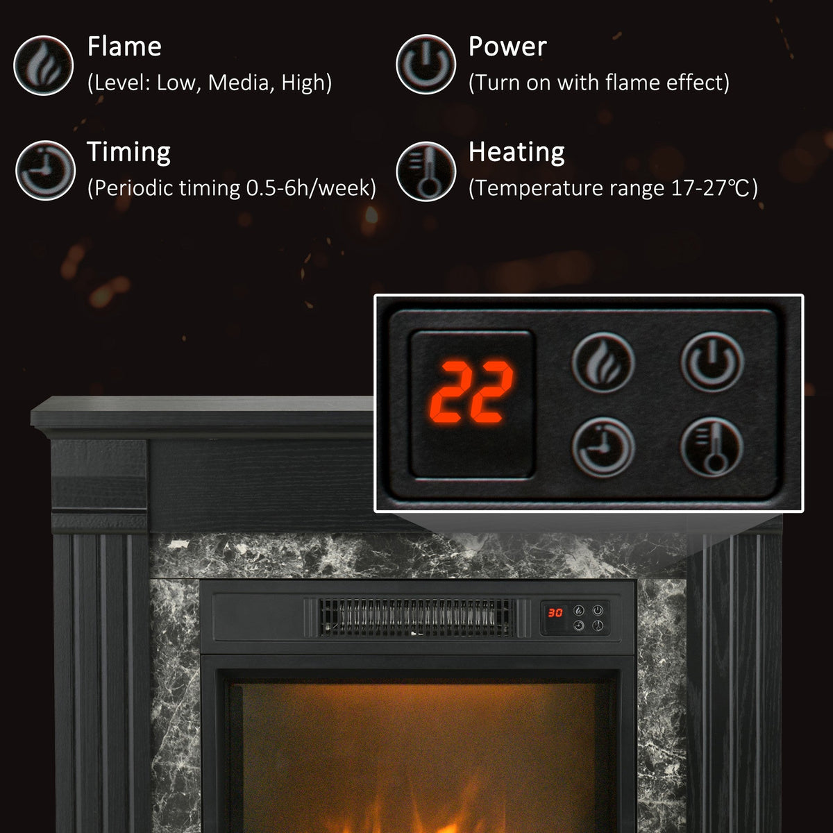 Easton Electric Mantel Wood Surround Freestanding Fireplace Heater with Overheating Protection-Black