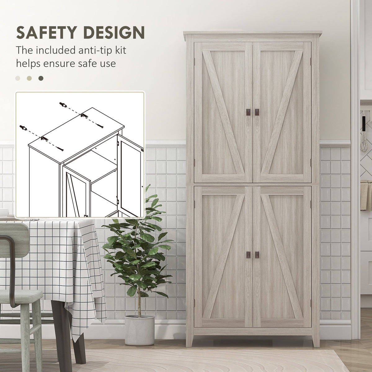 72" Freestanding Storage Cabinet, Kitchen Pantry Cabinet with Doors and Shelves for Dining Room, Natural