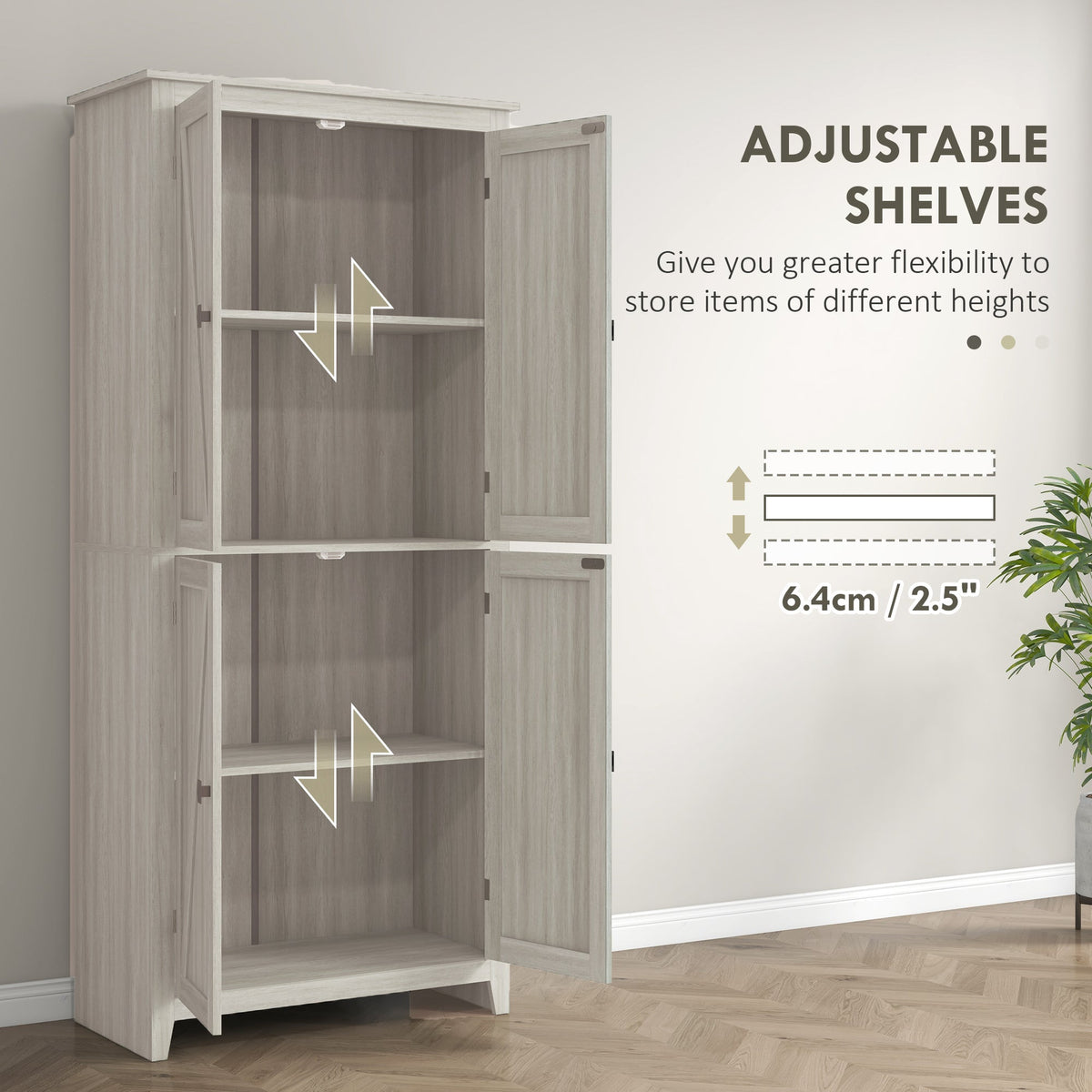 72" Freestanding Storage Cabinet, Kitchen Pantry Cabinet with Doors and Shelves for Dining Room, Natural