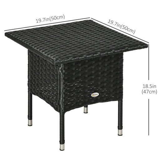 20" Patio Wicker Coffee Table, Outdoor Coffee Table with Plastic Board Underneath the Woven Tabletop for Patio, Garden, Balcony, Black