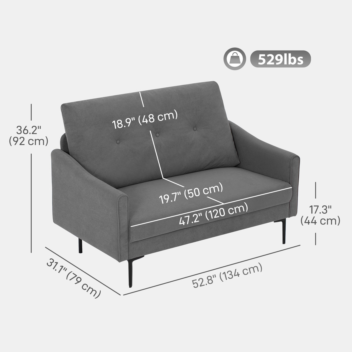 2 Seater Sofa, Small Modern Couch with High-Resilience Foam, Thicken Padding, Button Tufted, Cream White