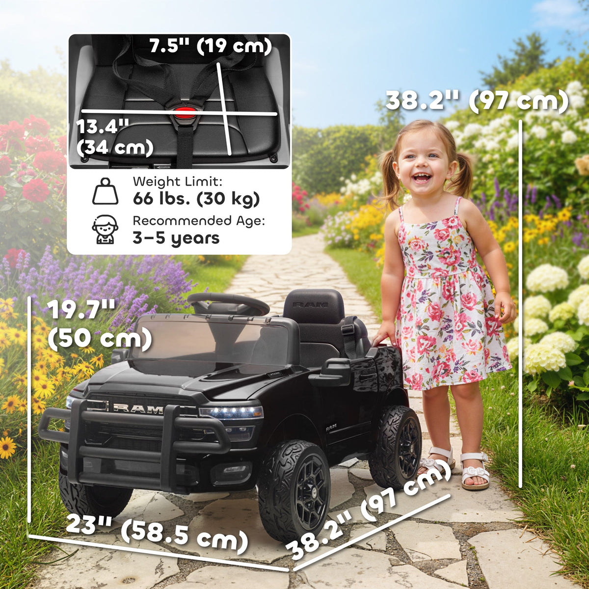 12V Ride on Car, Licensed Dodge RAM 3500 Electric Vehicle with Remote Control, Suspension for 3-5 Years, Black