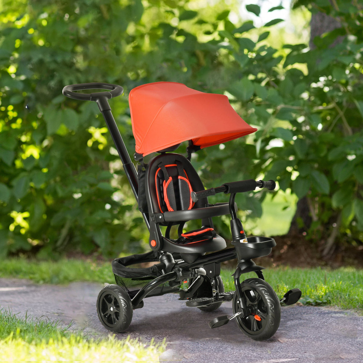 Tricycle for Toddler 5 in 1 Kids Trike, Foldable Converts Stroller to Toddler Bike, Adjustable Backrest & Curved Canopy, Detachable Guardrail & Handle for 1-5 Years Old, Black