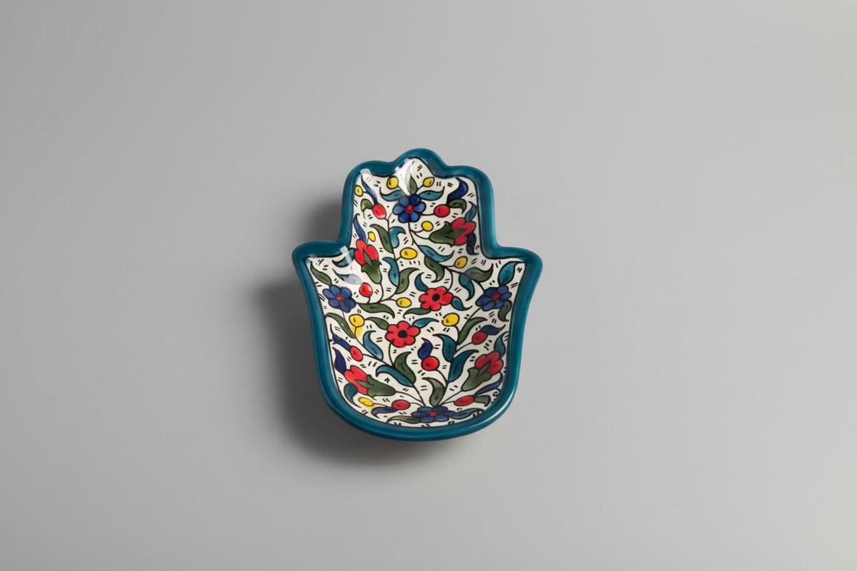 Handmade Ceramic Hamsa Palm-Shaped Dish – 7” Serving Plate