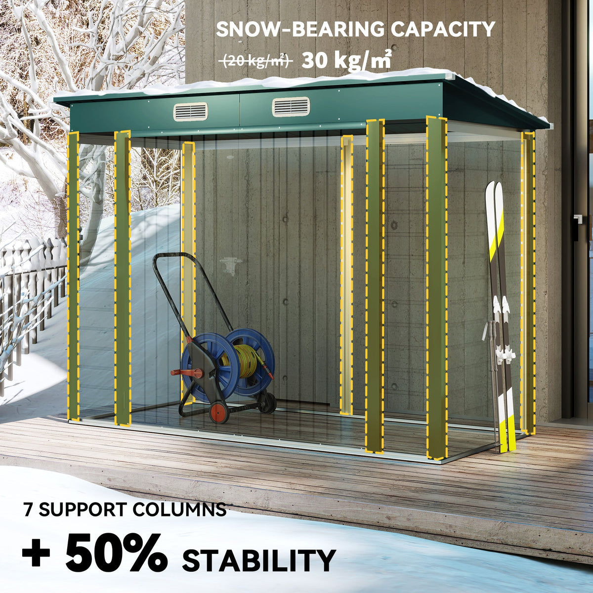 8 x 4FT Galvanized Garden Storage Shed, Metal Outdoor Shed with Double Doors and 2 Vents, Oak
