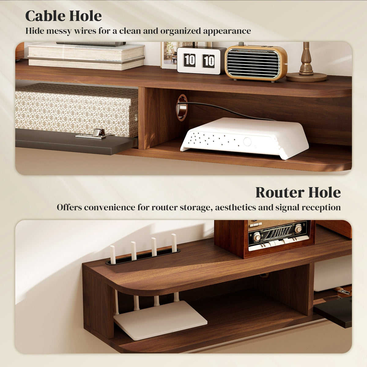 47" Floating TV Stand for TVs up to 50 Inch, Wall Mounted Media Console with Flip Drawer and 2 Open Shelves, Walnut