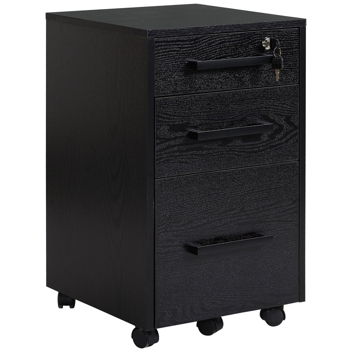 Lockable Vertical File Cabinet with Lock, 3 Drawer Filing Cabinet with Hanging Bars for Letter and A4 Size, Black