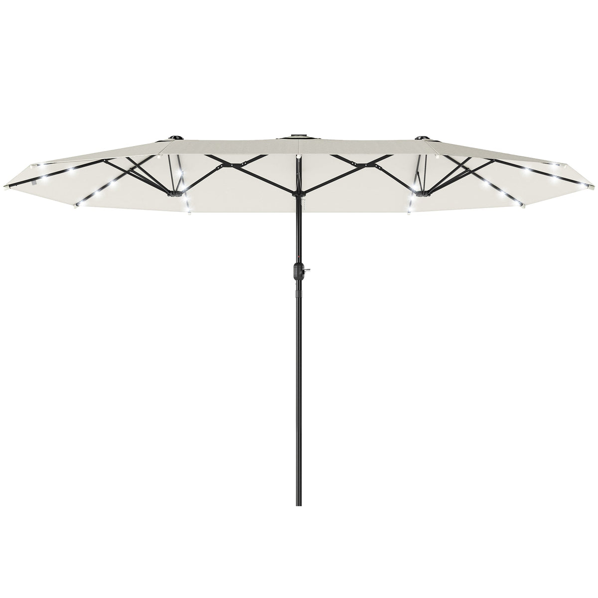 174" Double-Sided Sun Umbrella Garden Parasol Patio Sun Shade Outdoor with LED Solar Light, Khaki