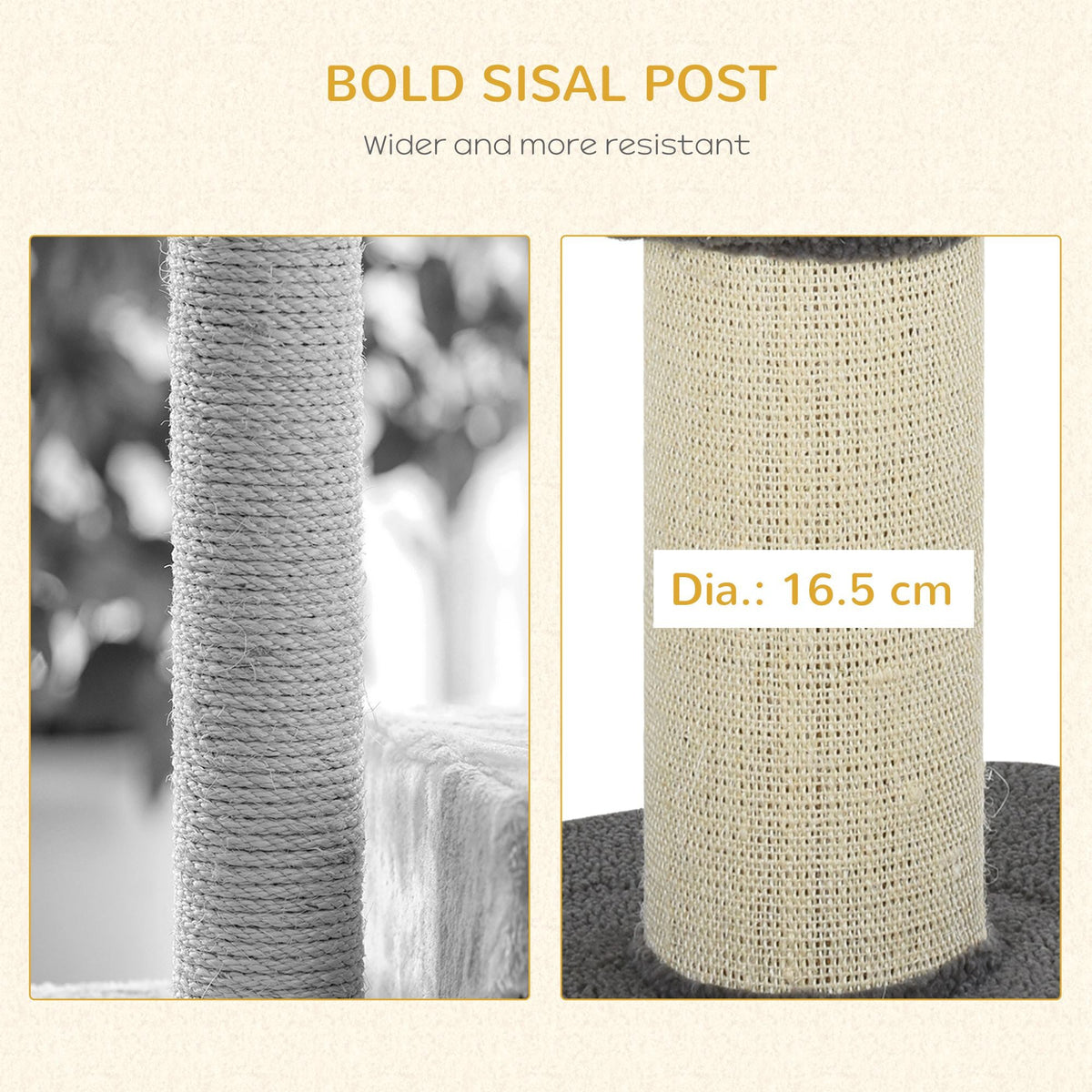 Cat Tree Kitty Tower with Sisal Mat Scratching Post, Cat Bed, Cushion, Perch, 18" x 18" x 36", Brown
