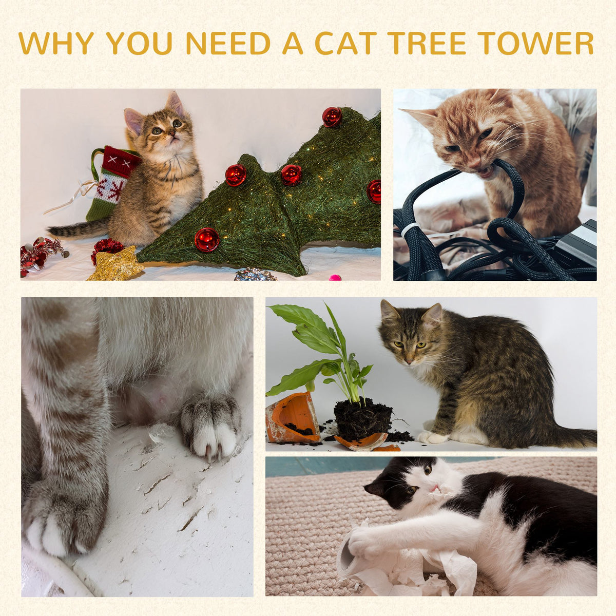 Cat Tree Kitty Tower with Sisal Mat Scratching Post, Cat Bed, Cushion, Perch, 18" x 18" x 36", Brown