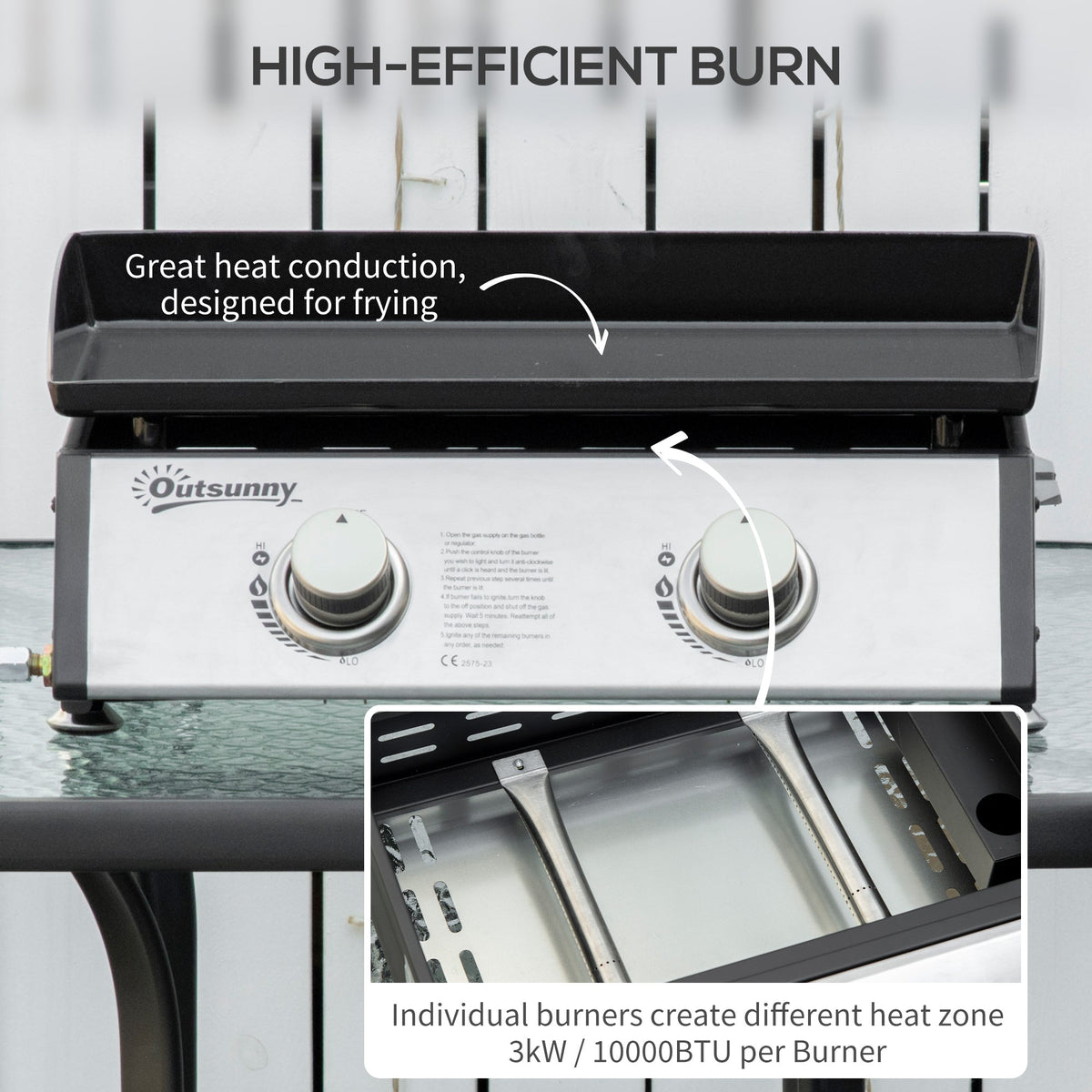 2 Burner Liquefied Gas Grill, Portable Tabletop BBQ Grill, for Camping, Picnic, Silver