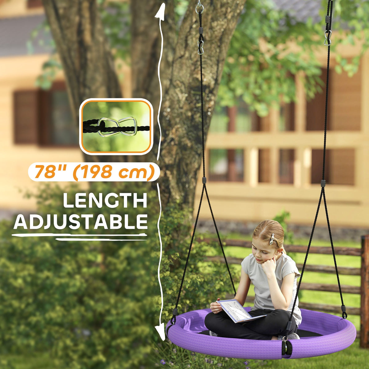 100cm Diameter Nest Seat for Kids with Height Adjustable Hanging Ropes for Outdoor, Playground, Garden, Green
