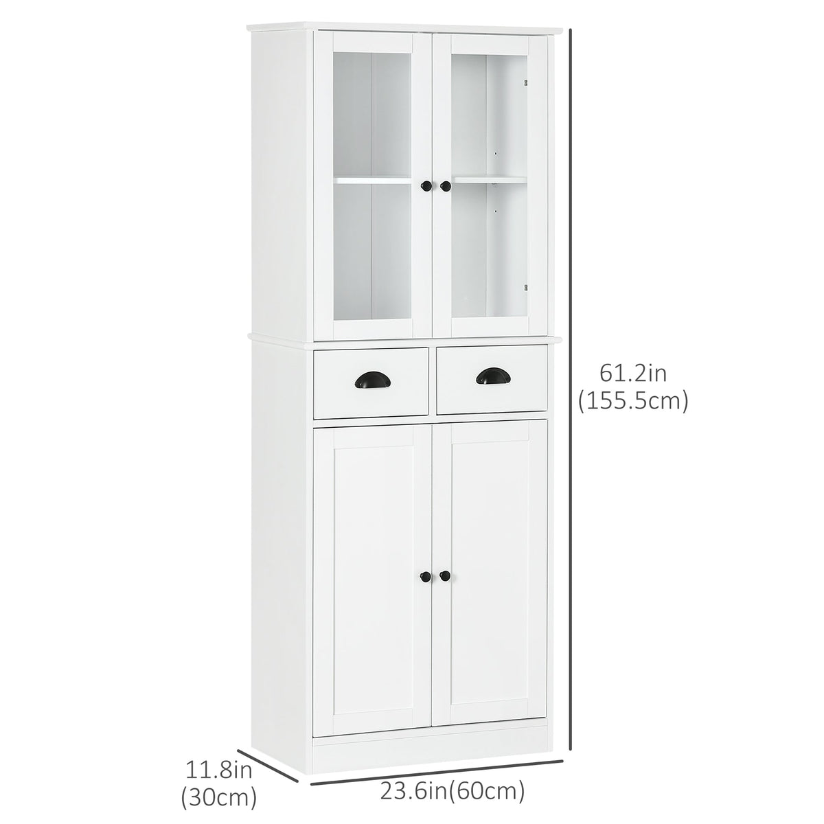 61" Kitchen Pantry Cabinet, Freestanding Farmhouse Buffet Storage Cabinet with Soft Close Glass Doors and Adjustable Shelves, Black