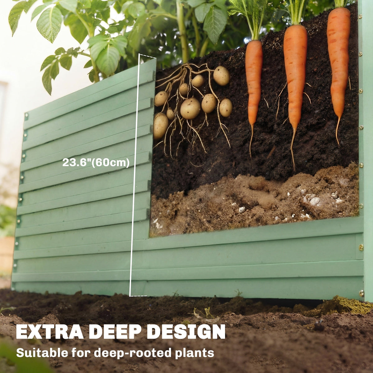 5' x 3' x 2' Raised Garden Bed, Galvanized Planter Box for Growing Flowers, Herbs and Vegetables, Black