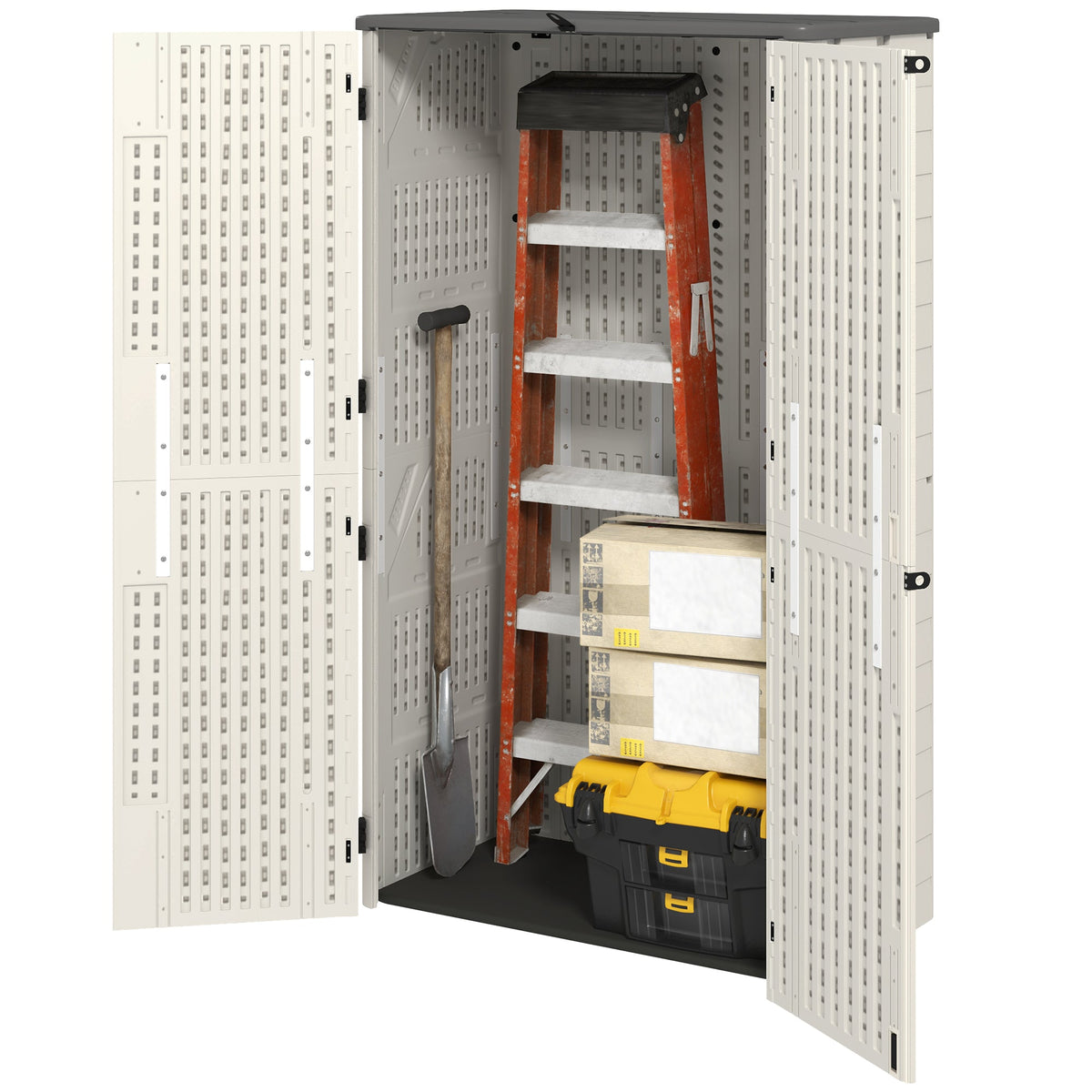 185 Gallon Outdoor Storage Cabinet with Openable Top and Lockable Doors for Lawnmower, Trash Can, Patio Accessories