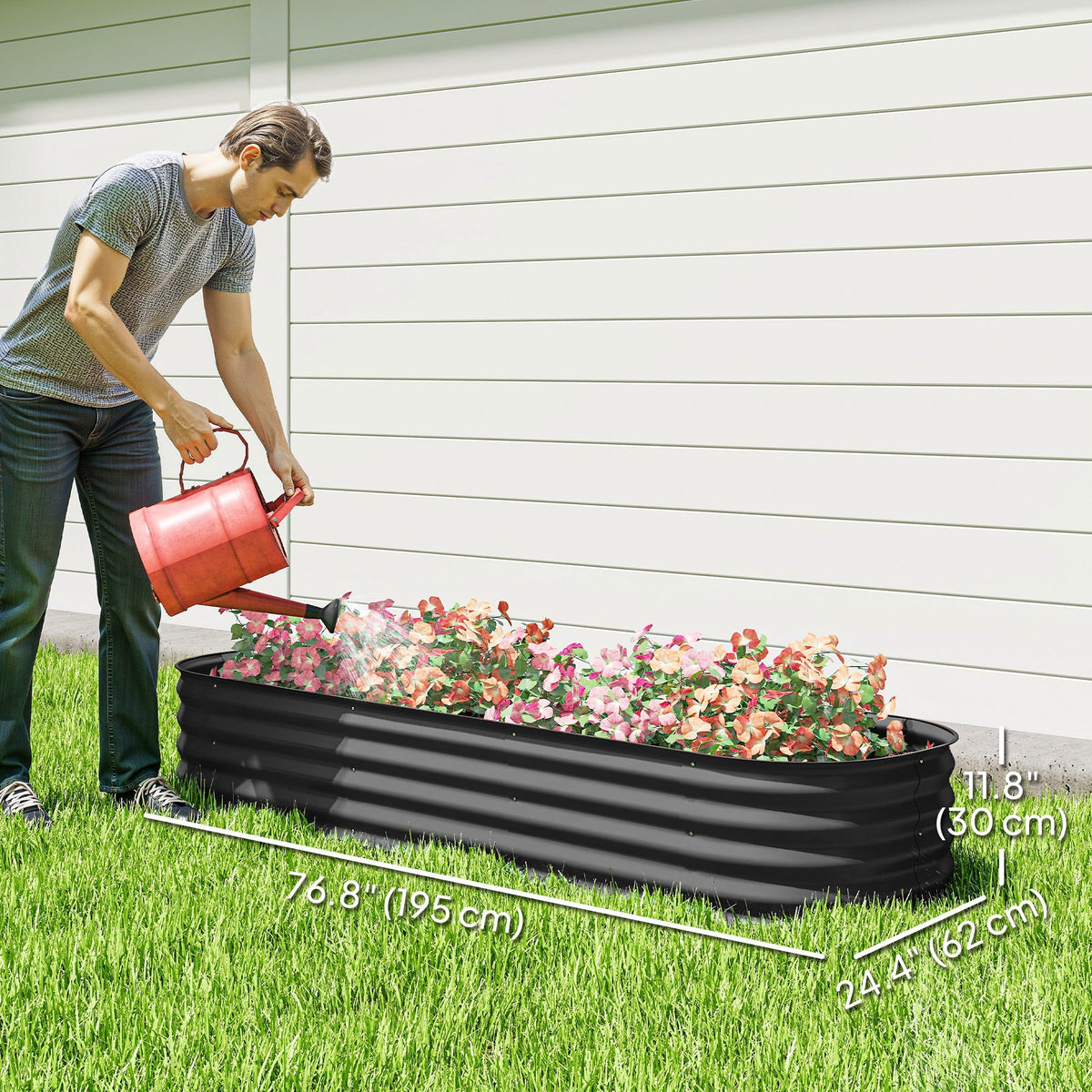 4.9 x 2 x 1ft Galvanized Raised Garden Bed Kit, Metal Planter Box with Safety Edging, Black