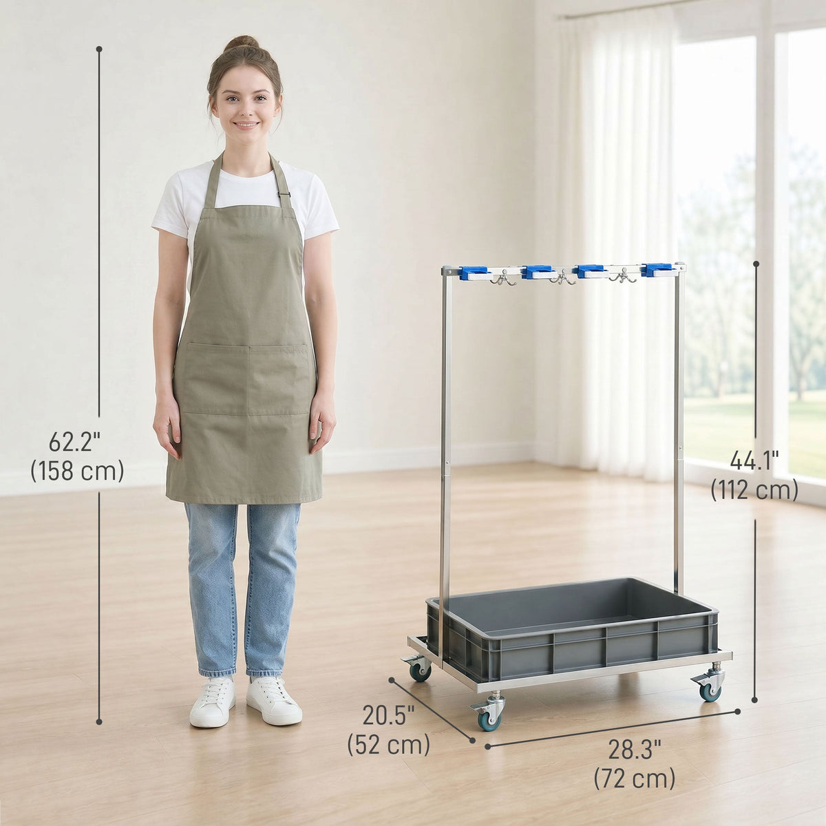 Cleaning Rolling Janitor Cart with Locking Wheels Cleaning Cart with Integrated Drip Tray 4 Casters