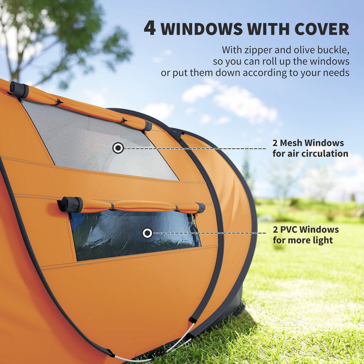 4 Person Camping Tent, Easy Pop Up Tent with Doors, Windows and Carry Bag, Automatic Setup Tent for Hiking, Blue
