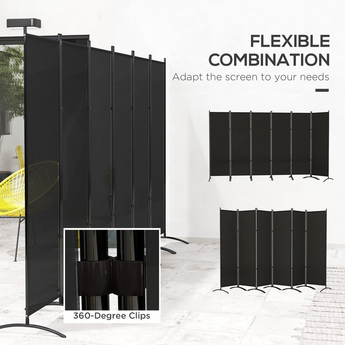 6 Panel Folding Room Divider, UV30+ Privacy Screen, Indoor Outdoor Privacy Panel with Stable Base, Beige