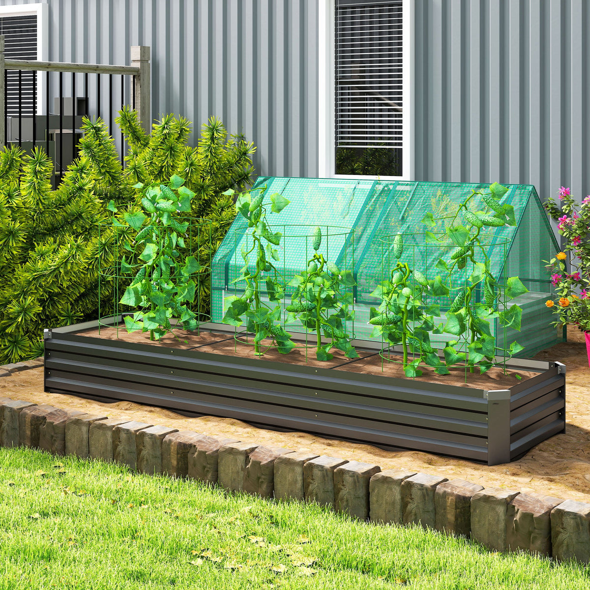 8'x2'x1' Galvanized Raised Bed, Large Elevated Planter Box for Growing Flowers, Herbs and Vegetables, Dark Grey