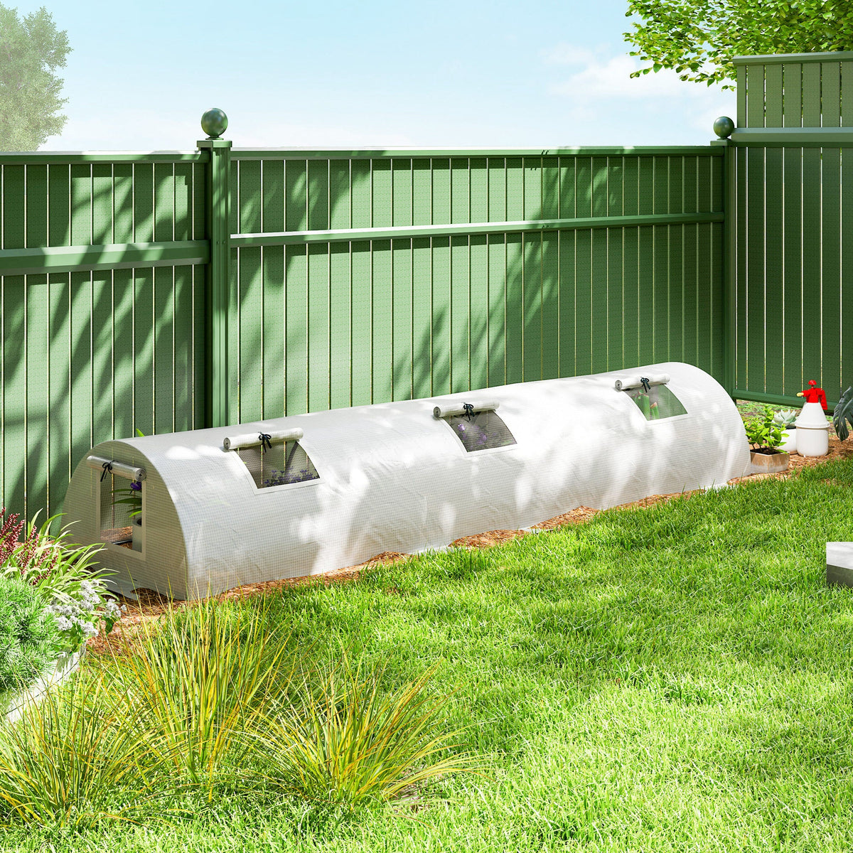 Portable Mini Greenhouse, Tunnel Growing Tent with 5 Mesh Windows and Steel Frame, 7' x 3' x 2', Green