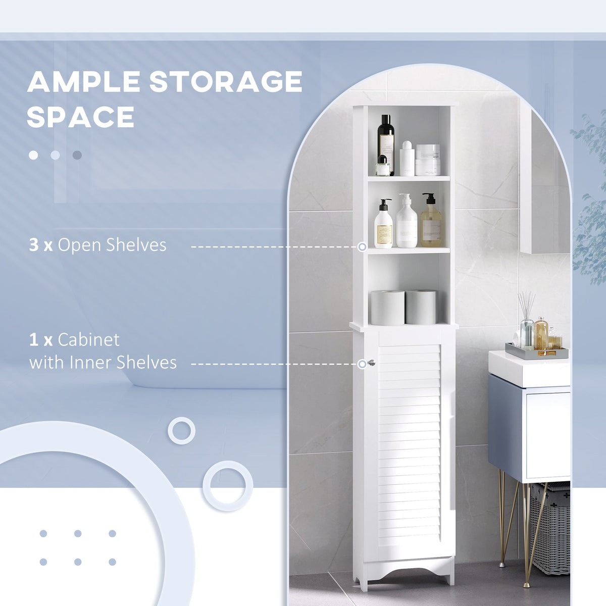 Tall Bathroom Storage Cabinet, Freestanding Linen Tower with 3-Tier Open Adjustable Shelf, White
