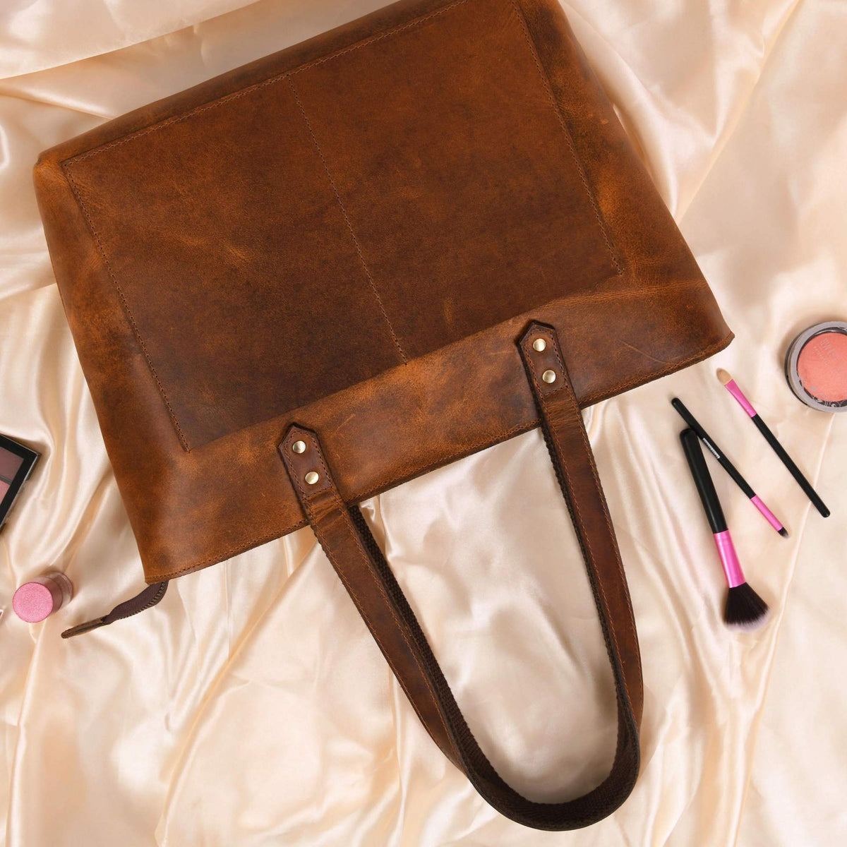 Classic Cognac Leather Tote Bag