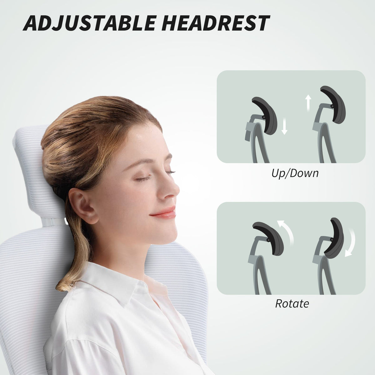 Office Chair, Mesh Computer Desk Chair with Adjustable Headrest, 4D Lumbar Support, Flip-up Arm, Grey