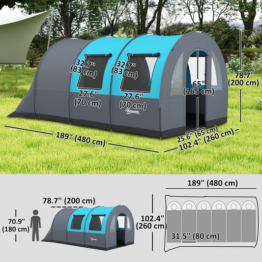 3 Person Camping Tent with Living Room and Bedroom, 3000mm Waterproof Tunnel Large Family Tent, Grey and Blue