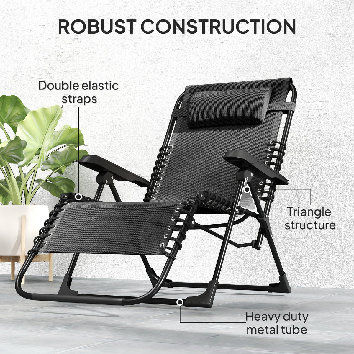 Folding Zero Gravity Chair, 5-Position Adjustable Outdoor Lounge Chair Recliner with Headrest, Beige