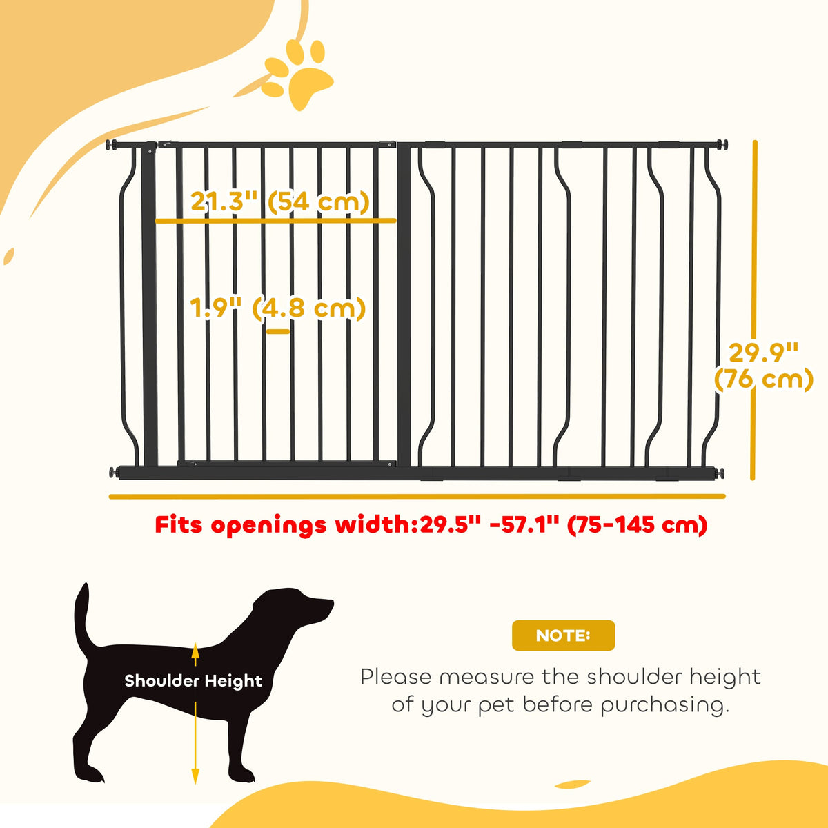 30"- 45" Easy Install Pet Gate w/ Door & Double Locking System, Extra Wide Dog Gate for Stairs, Hallways, White