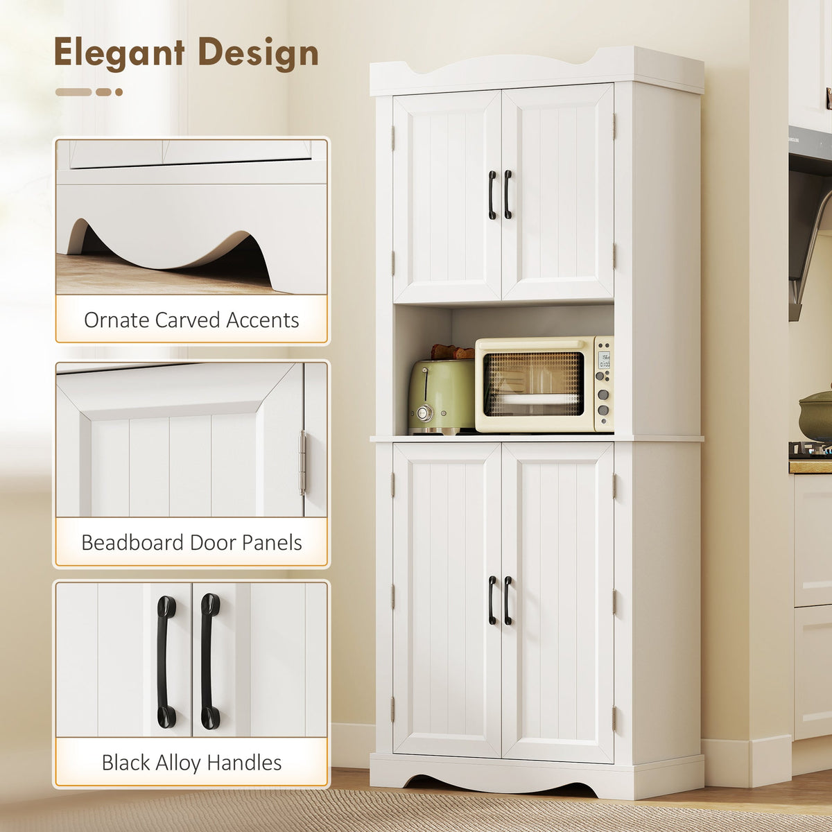 73" Kitchen Pantry Cabinet, Freestanding Kitchen Hutch with 12 Door Shelves, Adjustable Shelves, Microwave Stand, Black