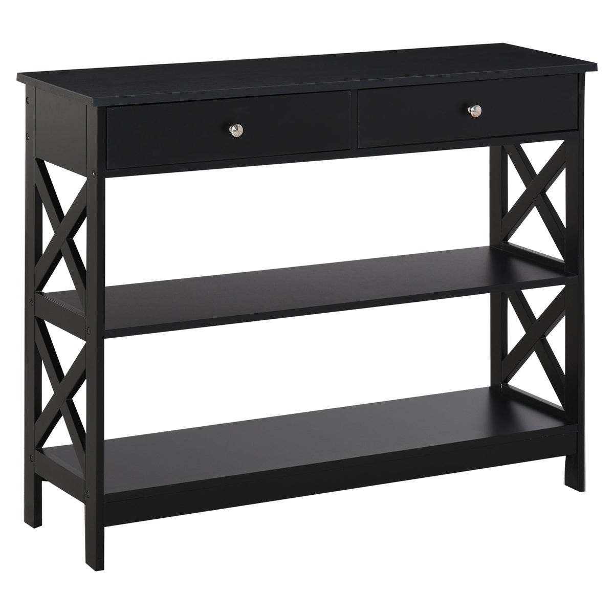 39" Console Table, Narrow Entryway Table with Storage Shelves, Drawers and X Frame for Behind Couch, Living Room, Hallway, Black