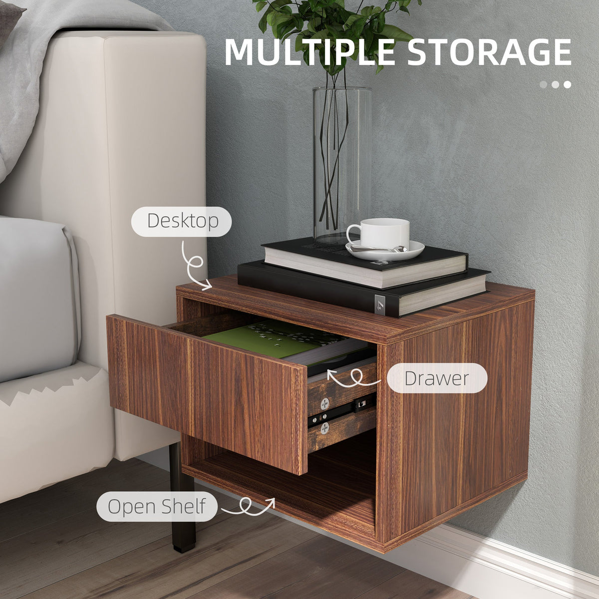 Floating Nightstand Set of 2, Wall Mounted Bedside Table with Drawer for Bedroom Black