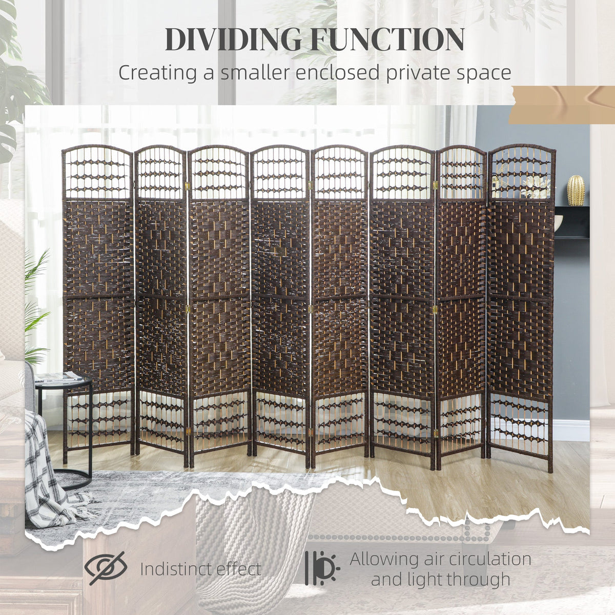 4 Panel Folding Room Divider, Portable Privacy Screen, Wave Fiber Room Partition for Home Office, Black