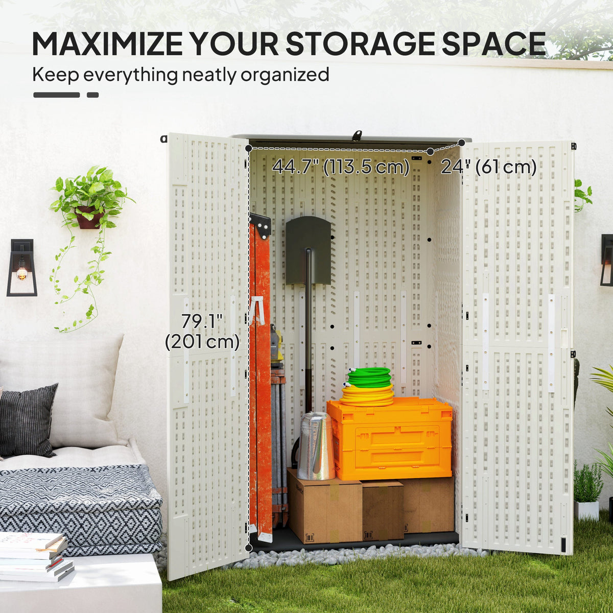 185 Gallon Outdoor Storage Cabinet with Openable Top and Lockable Doors for Lawnmower, Trash Can, Patio Accessories