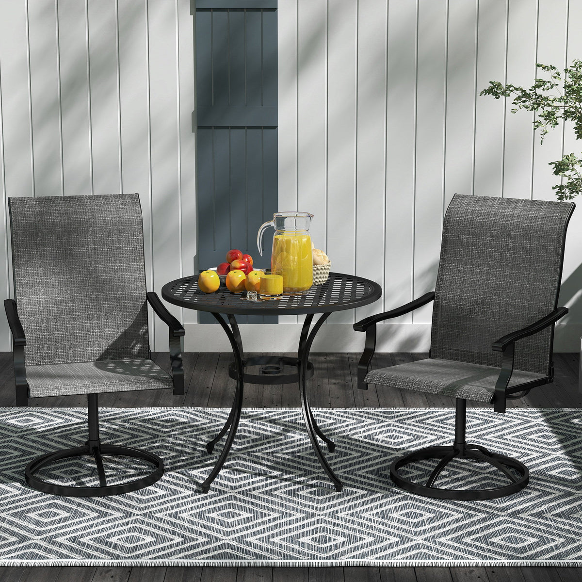 Outdoor Swivel Dining Chairs Set of 2, High Back Swivel Chairs with All Weather Mesh for Deck, Backyard, Poolside, White