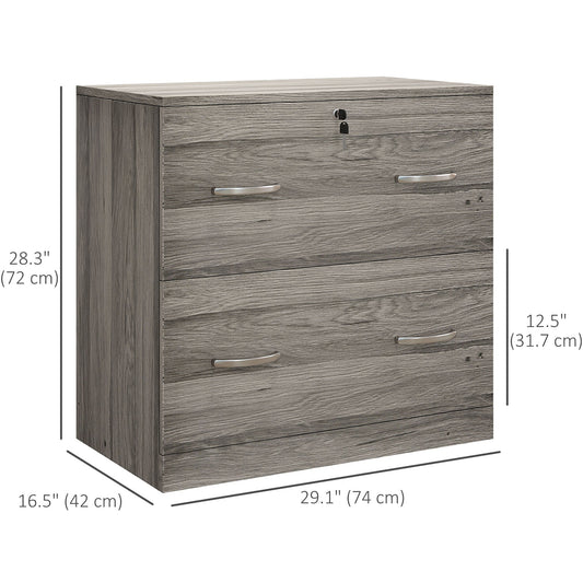 2 Drawer File Cabinet with Lock, Office Filing Cabinet, Hanging Bar for Letter Size, Home Office, Grey