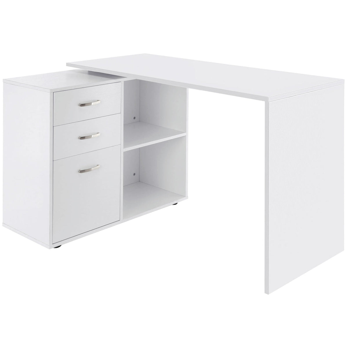 L-Shaped Corner Straight Writing Desk with Storage Shelf, Drawer, Home Office PC Table Computer Workstation, Black