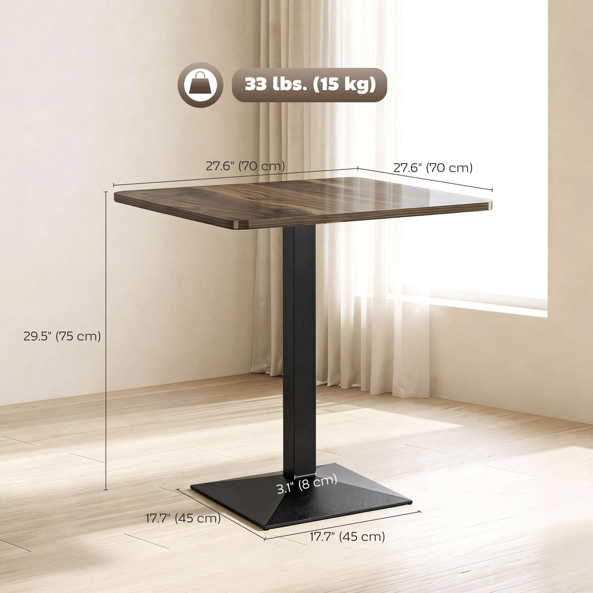 28" Square Dining Table, Modern Dining Room Table with Steel Base, Space Saving Small Kitchen Table, Dark Brown